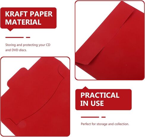 Generic 20pcs Kraft Paper CD Dvd Sleeves Storage Bags Easy Open and Close Feature, Red CD Paper Sleeves Case for Daily Life and Media Storage in Kuwait