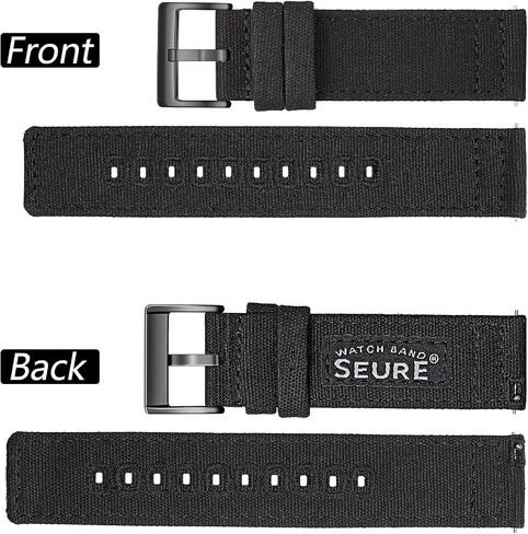 SEURE Canvas Quick Release Watch Band,Cotton Fabric Watch Straps 18mm 19mm 20mm 21mm 22mm 24mm for Men and Women(19,black-black) in Saudi Arabia