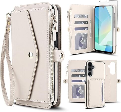 Phone Case for Samsung Galaxy A16 5G/4G Wallet Cover Compatible with Magsafe RFID Screen Protector Crossbody Lanyard Strap Flip Card Holder Slot Zipper Cell Purse A 16 16A SM-A166U A165M Black in Kuwait