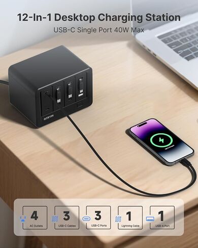 Gitryin 12-in-1 Desktop Charging Station, 160W USB Retractable GaN Charger in Kuwait