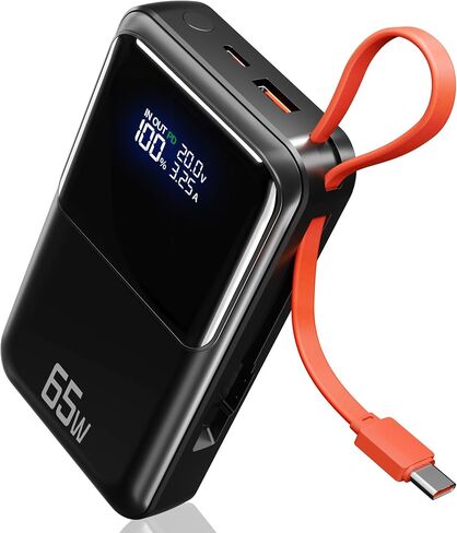 65W Portable Laptop Charger - 26,800mAh Power Bank with Built-in USB-C Cables, 3-Port 130W Total Fast Charging for MacBook/iPhone/Steam Deck|TSA-Approved Travel Essential Airplane Safe (Black) in Kuwait