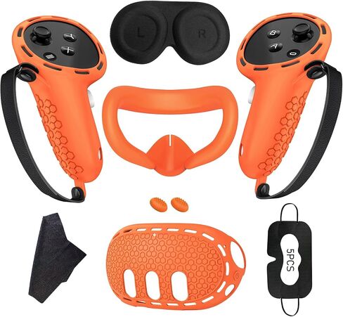 Silicone Set Compatible for Oculus Quest3 Accessories – VR Face Pad,VR Shell,Touch Controller Grips,Protective Lens Shield,Disposable Eye Pads–Orange in Saudi Arabia