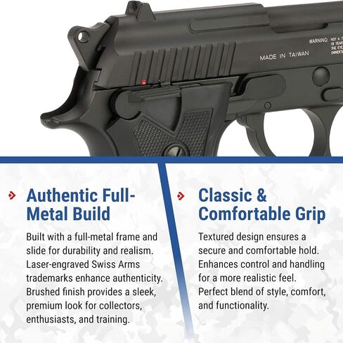 Evike Airguns - Swiss Arms PT92 Metal CO2 Powered Blowback 4.5mm Air Pistol (4.5mm Air Gun) (Color: Black) in Saudi Arabia