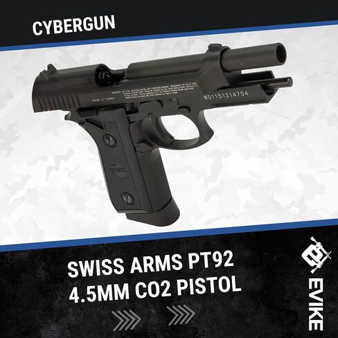 Evike Airguns - Swiss Arms PT92 Metal CO2 Powered Blowback 4.5mm Air Pistol (4.5mm Air Gun) (Color: Black) in Saudi Arabia