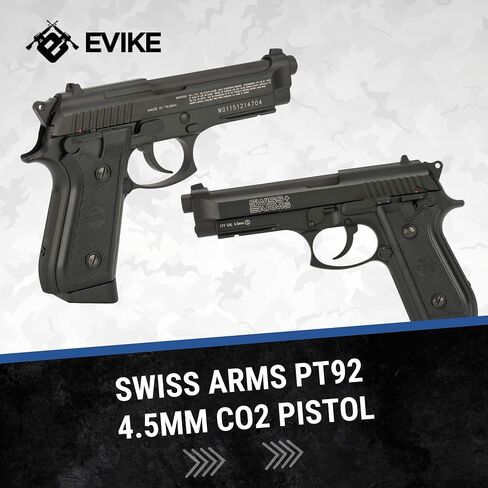 Evike Airguns - Swiss Arms PT92 Metal CO2 Powered Blowback 4.5mm Air Pistol (4.5mm Air Gun) (Color: Black) in Saudi Arabia