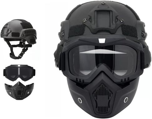 Airsoft Helmet + Full Face Mask with NVG Fixtures and Side Rails, Removable Full Face Mask for CS Games, Paintball and Other Outdoor Activities in Saudi Arabia