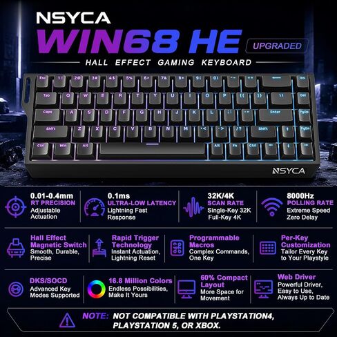 WIN68 HE Hall Effect Gaming Keyboard and G11 Gaming Mouse 22000 DPI for PC & Mac in Kuwait