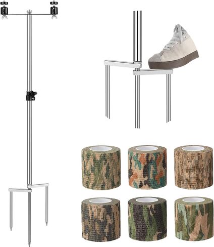 1 Pcs Double Nut Trail Camera Stand with Solar Panel Mount Foldable Stainless Steel Game Camera Stand 360° Adjustable 1/4''-20 (6mm) Screw Connection Stake with 6 Camo Tape for Cam Accessories in Kuwait