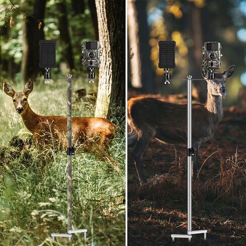 1 Pcs Double Nut Trail Camera Stand with Solar Panel Mount Foldable Stainless Steel Game Camera Stand 360° Adjustable 1/4''-20 (6mm) Screw Connection Stake with 6 Camo Tape for Cam Accessories in Kuwait