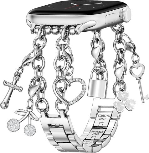 Filoto Charm Stainless Steel Watch Band Compatible with Apple Watch Band 38mm 40mm 41mm 42mm 44mm45mm46mm49mm Women, Dressy Slim Bracelet Bling Strap for iWatch Series 11 10 9 8 7 6 5 4 3 2 1 SE Ultra in Saudi Arabia