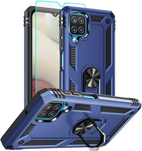 for Samsung Galaxy A12 Phone Case, Samsung A12 Case with HD Screen Protector, [Military Grade 16ft. Drop Tested] Ring Shockproof Protective Phone Case for Samsung Galaxy A12,Blue in Kuwait