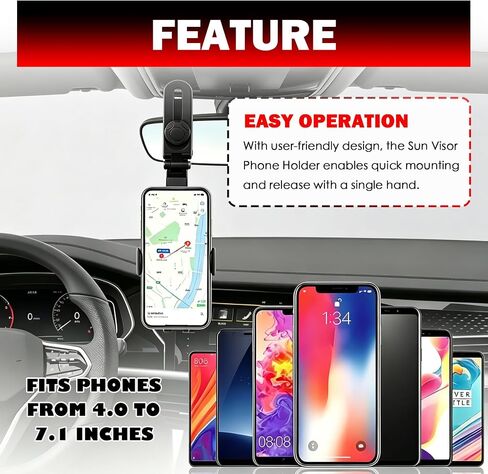 360° Adjustable Car Sun Visor Phone Holder with Telescoping Arm in Saudi Arabia