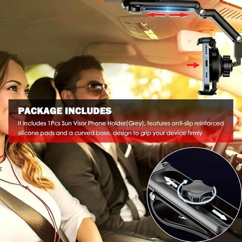 360° Adjustable Car Sun Visor Phone Holder with Telescoping Arm in Saudi Arabia