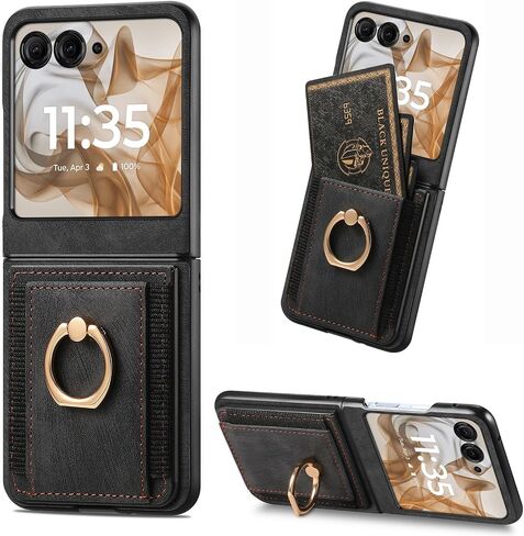 Asuwish Compatible with Motorola Razr 2024/2025 Wallet Case and Card Slot Shockproof Protective Case Metal Ring Holder Stand Kickstand Phone Cover for Moto Razr2024 Razr2025 50/60 5G Women Men Brown in Kuwait