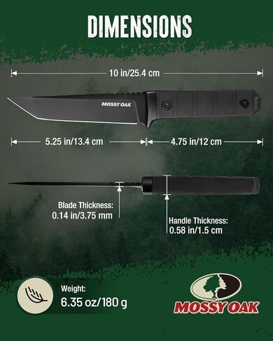 Mossy Oak 10" Fixed Blade Hunting Knife, 14C28N Full Tang Tanto Knife in Kuwait