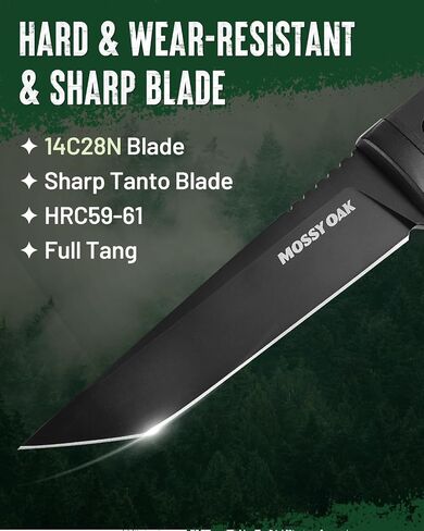 Mossy Oak 10" Fixed Blade Hunting Knife, 14C28N Full Tang Tanto Knife in Kuwait