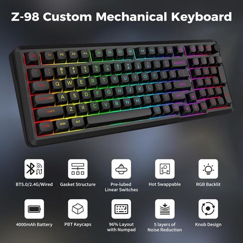 E-YOOSO 96% Wireless Mechanical Keyboard, Creamy Sound, RGB Backlit, Black in Kuwait