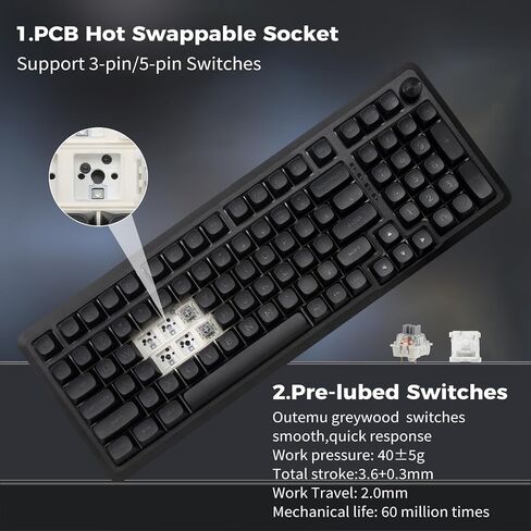 E-YOOSO 96% Wireless Mechanical Keyboard, Creamy Sound, RGB Backlit, Black in Kuwait