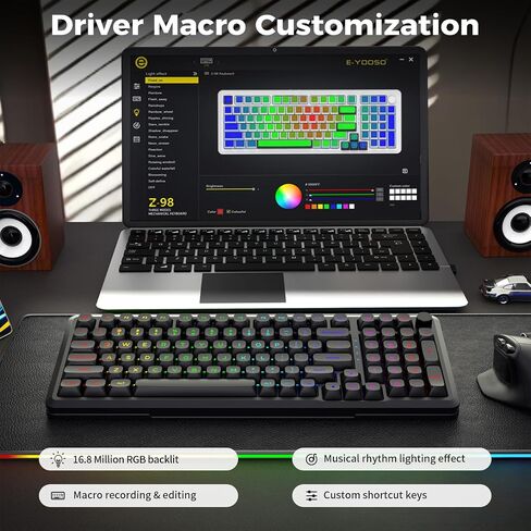 E-YOOSO 96% Wireless Mechanical Keyboard, Creamy Sound, RGB Backlit, Black in Kuwait