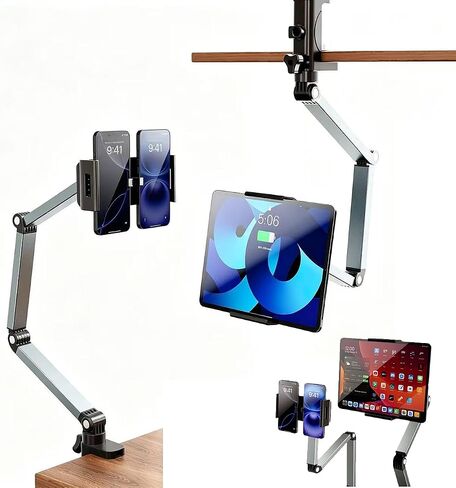 Tablet Stand Holder, Adjustable Foldable Tablet Arm iPad Desk Mount with 360°Rotate Base, Phone Holder iPad Stand for Desk and Bed, Compatible with Tablets, Phones in Saudi Arabia