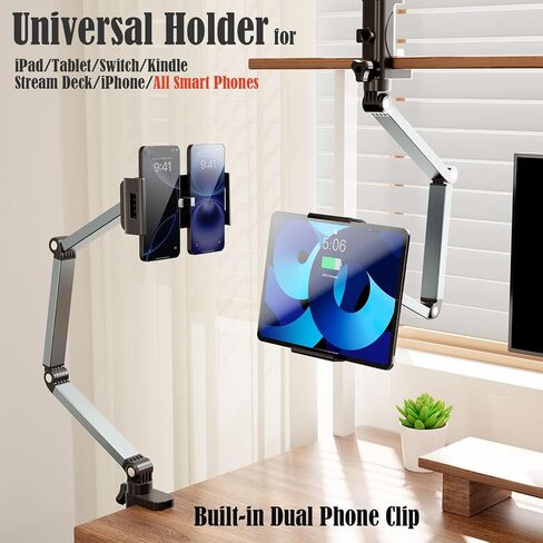 Tablet Stand Holder, Adjustable Foldable Tablet Arm iPad Desk Mount with 360°Rotate Base, Phone Holder iPad Stand for Desk and Bed, Compatible with Tablets, Phones in Saudi Arabia