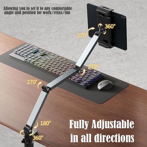 Tablet Stand Holder, Adjustable Foldable Tablet Arm iPad Desk Mount with 360°Rotate Base, Phone Holder iPad Stand for Desk and Bed, Compatible with Tablets, Phones in Saudi Arabia