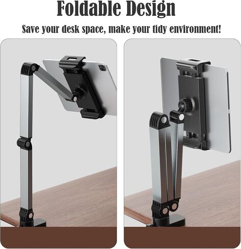 Tablet Stand Holder, Adjustable Foldable Tablet Arm iPad Desk Mount with 360°Rotate Base, Phone Holder iPad Stand for Desk and Bed, Compatible with Tablets, Phones in Saudi Arabia