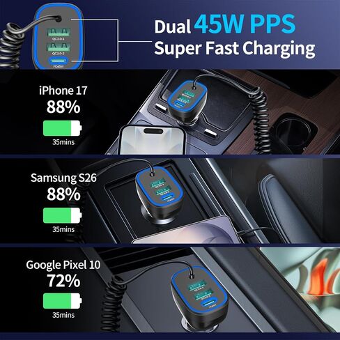 90W USB C Super Fast Car Charger for iPhone 17 Pro Max/Air/16/Android Phone in Kuwait
