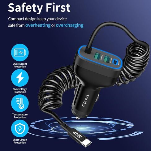 90W USB C Super Fast Car Charger for iPhone 17 Pro Max/Air/16/Android Phone in Kuwait