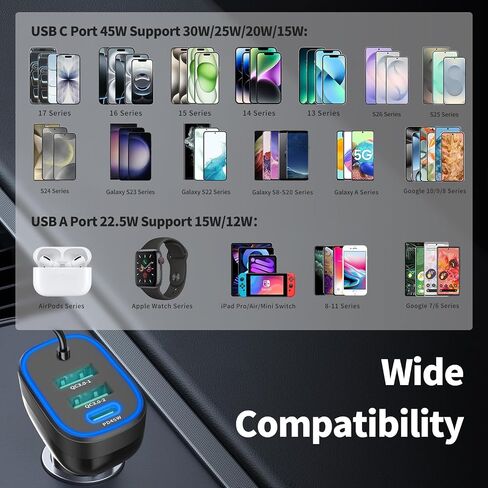 90W USB C Super Fast Car Charger for iPhone 17 Pro Max/Air/16/Android Phone in Kuwait