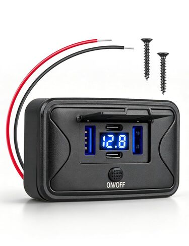 Anina 78W 4 Port 12V USB Outlet with Voltage Display, Dual 36W PD & Dual 18W QC3.0 Fast Charging, USB C Wall Mount Charger Panel with On/Off Switch and Flip Cover for Car RV Bus Truck Marine Golf Cart in Kuwait