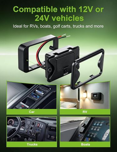 Anina 78W 4 Port 12V USB Outlet with Voltage Display, Dual 36W PD & Dual 18W QC3.0 Fast Charging, USB C Wall Mount Charger Panel with On/Off Switch and Flip Cover for Car RV Bus Truck Marine Golf Cart in Kuwait