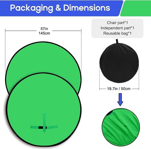 Portable Green Screen Chair, 57 in Greenscreen Backdrop with Stand Double Sided Foldable Green Background, Chroma Key, for Photography Streaming Gaming Photo Zoom Video Chats and Meeting in Kuwait