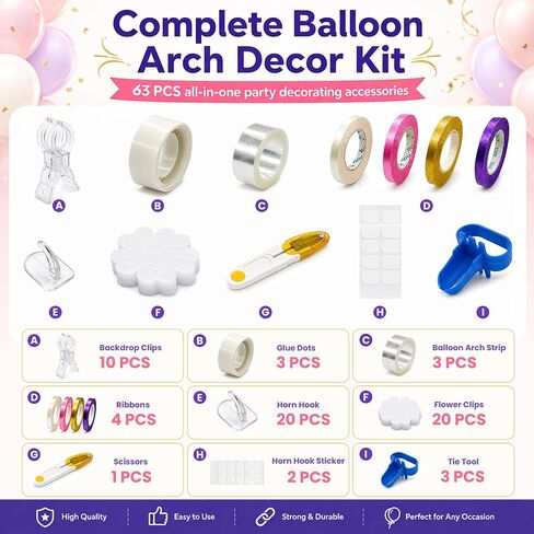63PCS Balloon Arch Decor Kit for Birthday Wedding Baby Shower in Saudi Arabia