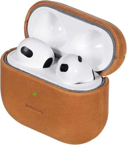 Belemay Handcrafted Crazy Horse Leather Case for AirPods 3, Vintage Brown in Saudi Arabia