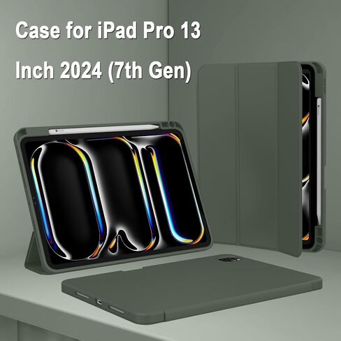 حافظة ZryXal الجديدة لجهاز iPad Pro 13 بوصة (M5) 2025 / (M4) 2024 مع حامل قلم رصاص، حافظة iPad الذكية [تدعم قلم Pro وقلم الرصاص (USB-C)]، تدعم معرف اللمس والتنبيه/السكون التلقائي (أخضر داكن جديد) in Kuwait