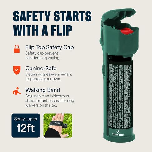 Mace Dog Repellent Spray - Dog Deterrent Self Defense Pepper Spray, EPA Registered, 0.63 oz, 10 Feet Range, Max Strength 10% OC Canine Safe Formula, Flip Top Safety Cap, Adjustable Hand Strap in Saudi Arabia