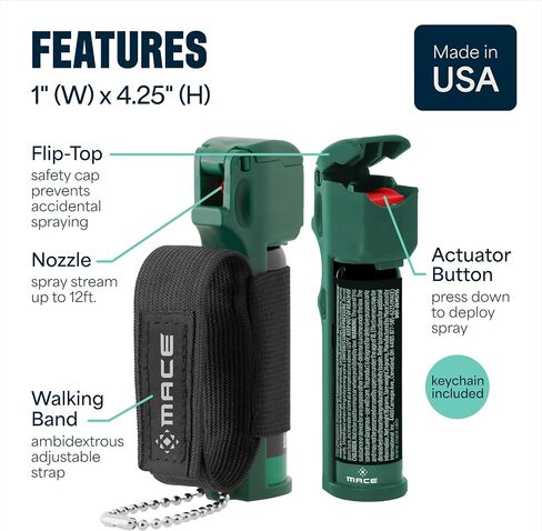 Mace Dog Repellent Spray - Dog Deterrent Self Defense Pepper Spray, EPA Registered, 0.63 oz, 10 Feet Range, Max Strength 10% OC Canine Safe Formula, Flip Top Safety Cap, Adjustable Hand Strap in Saudi Arabia