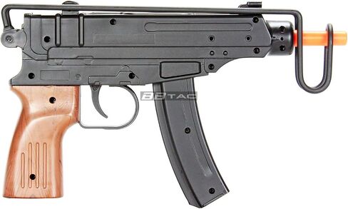BBTac M37F Airsoft SMG - مسدس Airsoft يعمل بمحرك Skorpion VZ-61 مزود بـ 200 إطارًا في الثانية، ومخزون سلكي قابل للطي، ومقبض خشبي صناعي - مسدس Airsoft تكتيكي للعب في الأماكن المغلقة والخارجية in Kuwait