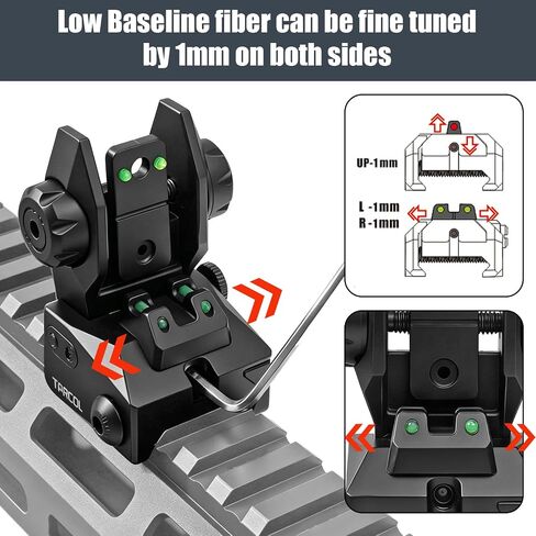 Flip Up Iron Sight Picatinny Rail with Fiber Optic Iron Sights Flip-up Front and Rear Backup Sights, with red and Green dots Quick Switching to Low-Profile Sight in Kuwait