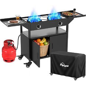 2 Burner Propane Camping Stove Outdoor|150000 BTU|Side Shelf with Cabinet in Saudi Arabia