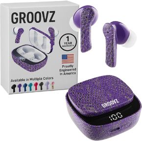 سماعات أذن لاسلكية Groovz True مع علبة شحن - تم تصميمها وهندستها في الولايات المتحدة الأمريكية - سماعات أذن بلوتوث مقاومة للماء IPx4 متوافقة مع Apple وAndroid - عمر البطارية 27 ساعة - طاووس in Kuwait