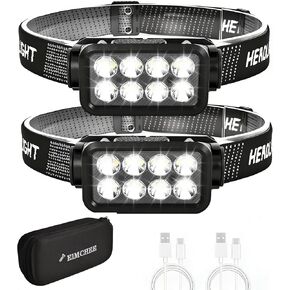 Elmchee Rechargeable Headlamp 2 Pack, 2500 Lumen Bright 8 LED Headlight, 10 Modes Adjustable Motion Sensor, USB-C Waterproof Head Flashlight, Outdoor Hiking Camping Fishing (8 Led Headlamp) in Kuwait