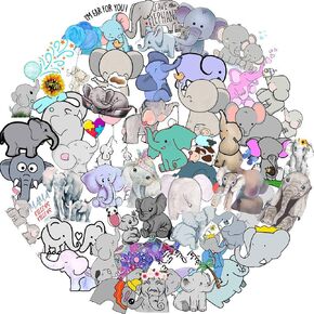 Cute Aesthetic Waterproof Elephant Vinyl Sticker Pack - 50 PCS in Kuwait
