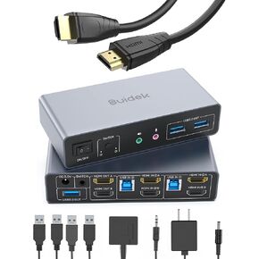 SUIDEK HDMI KVM Switch 2 شاشات 2 جهاز كمبيوتر و2 حزمة كابل HDMI 4K in Kuwait