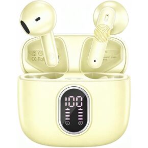 Bluetooth 5.3 Wireless Earbuds, 42H Playtime, LED Display, Deep Bass,Yellow in Kuwait