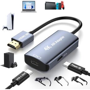 HDMI to USB C Adapter 4K@60Hz for AR Glasses, HDMI Male to USB C Female for XREAL One/Air 2 Pro, VITURE Pro, RayNeo Air 2s, Rokid Max, Switch 2/1, Steam Deck, PS5/4, Xbox, ROG Ally, Portable Monitor in Kuwait
