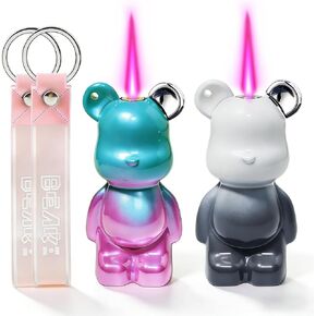 Bear Shaped Torch Lighter Keychain, Novelty Cool Refillable Butane Lighters with Pink Flame,Jet Flame for Candles Grill BBQ Fireworks Camping (NO PREFILLED) in Kuwait