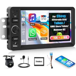 [4+64G]Android 15 Car Radio Stereo for Chevy Chevrolet Silverado SSR Tahoe 2003-2006,GMC Siera Yukon 2003-2006,Hummer H2 2003-2007 with Carplay,7 Inch Car Radio with Mirror Link BT FM/RDS WiFi GPS SWC in Kuwait