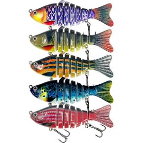 Glide Bait 5PCS Multi Jointed Swimbaits, Slow Sinking Lifelike Fishing Lures with Case for Freshwater & Saltwater Bass Trout Crappie Walleye Pike in Kuwait